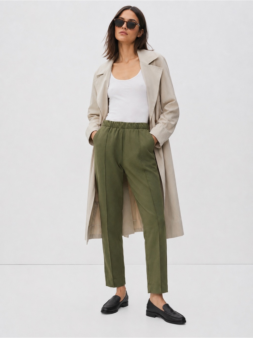 Everlane Dream Pants New Design Size M Olive Green Longer 27” Inseam Tapered